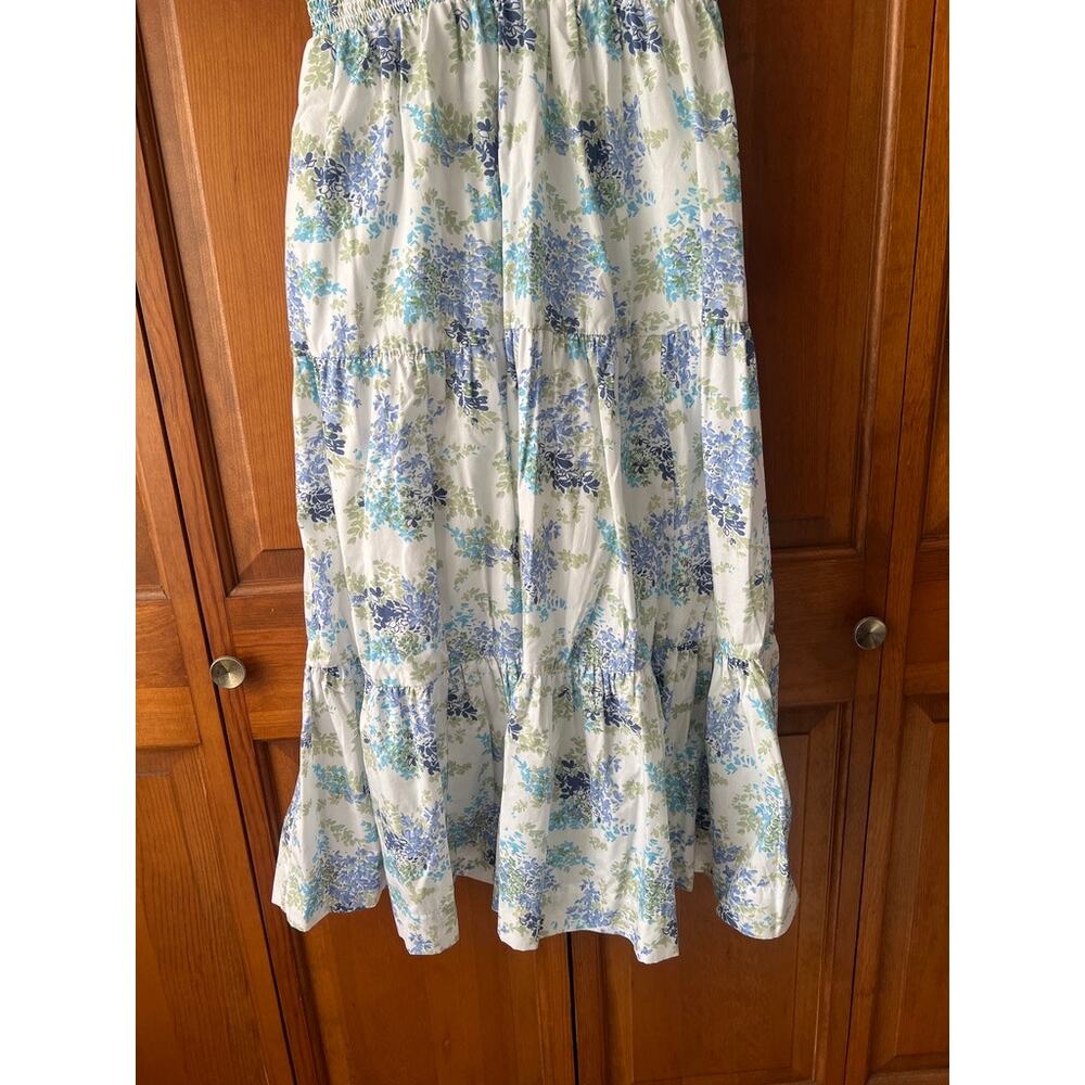 Abercrombie & Fitch Women's Blue Floral Smocked Puff Sleeve Midi Dress Size LT - Picture 4 of 11
